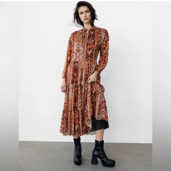 Zara Geometric Lurex Midi Dress Boho Metallic Print NWT XL - Picture 15 of 15